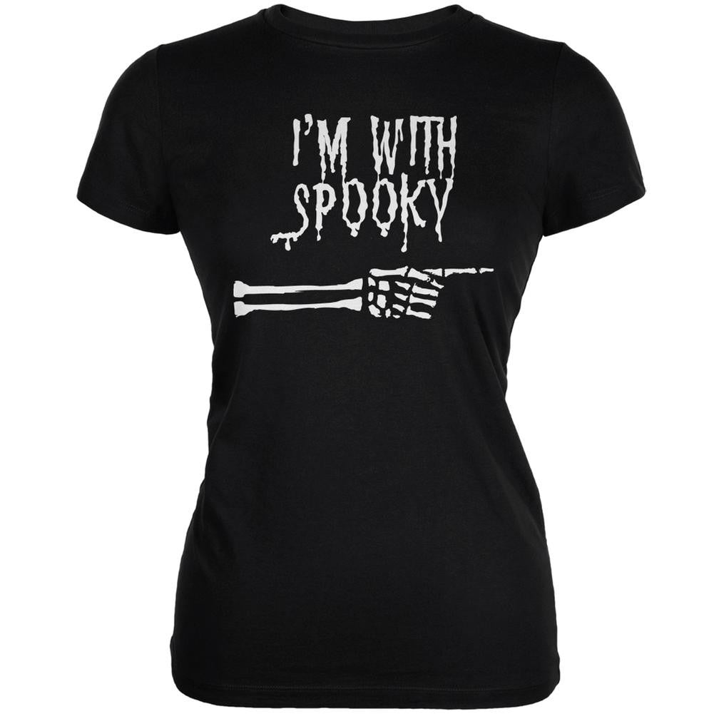 Halloween I'm With Spooky Black Juniors Soft T-Shirt Juniors T-Shirts Old Glory 2XL Black 