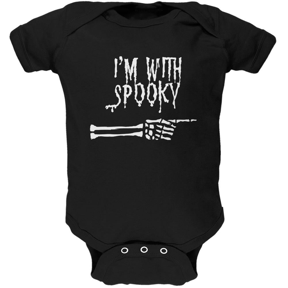 Halloween I'm With Spooky Black Soft Baby One Piece Baby One Piece Old Glory 0-3M Black 