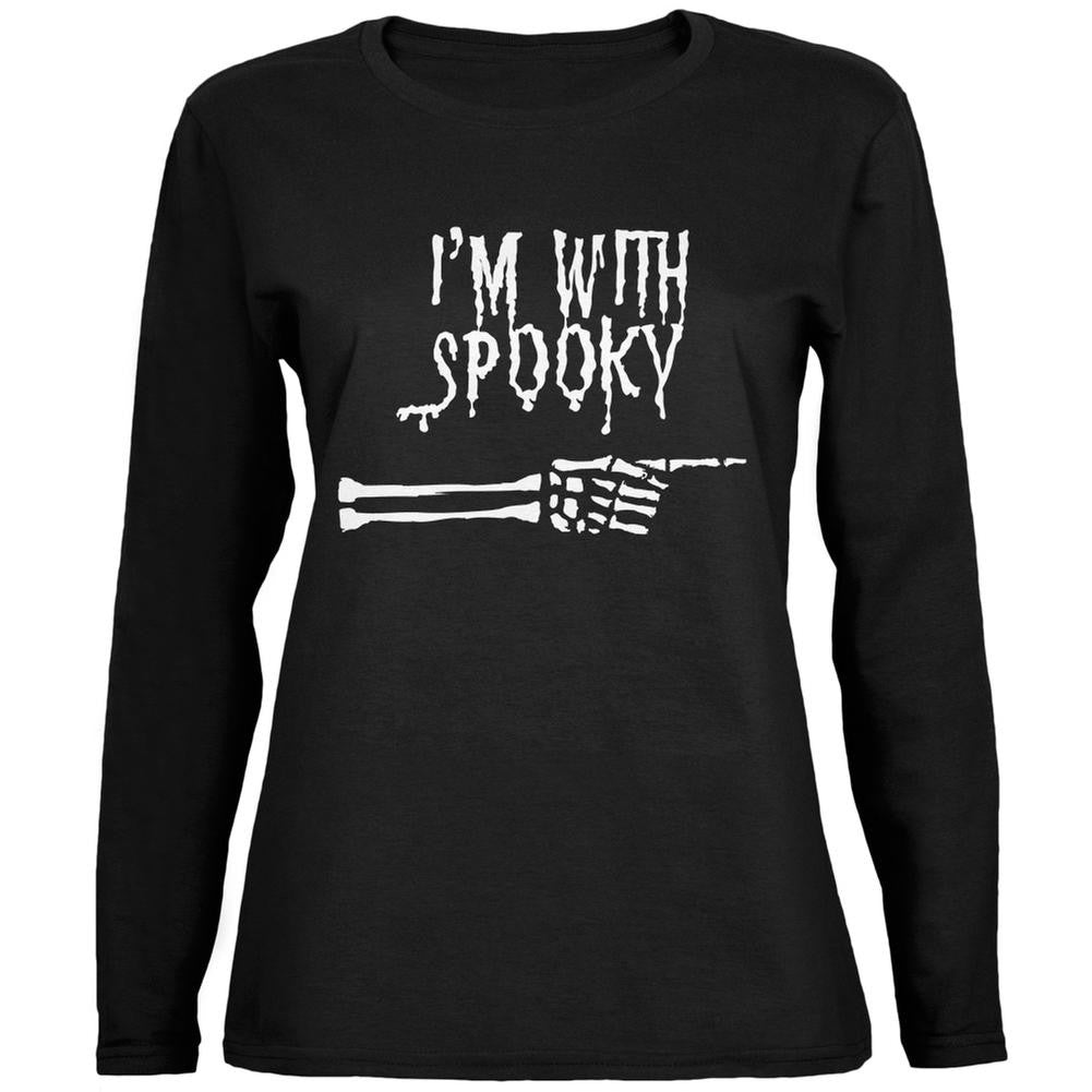 Halloween I'm With Spooky Black Womens Long Sleeve T-Shirt Women's Long Sleeves Old Glory 2XL Black 