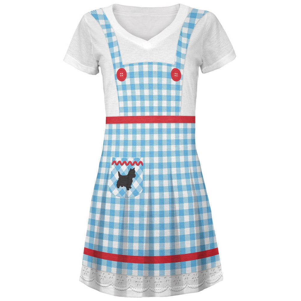 Halloween Dorothy Costume All Over Juniors V-Neck Dress Juniors Dresses Old Glory LG Multi 