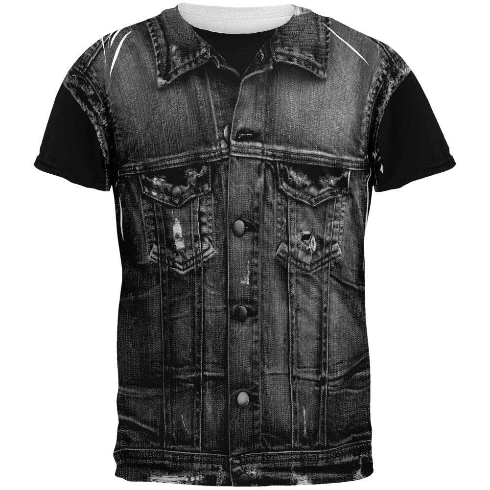 Halloween Black Motorcycle Denim Vest All Over Adult T-Shirt Men's T-Shirts Old Glory 2XL Multi 