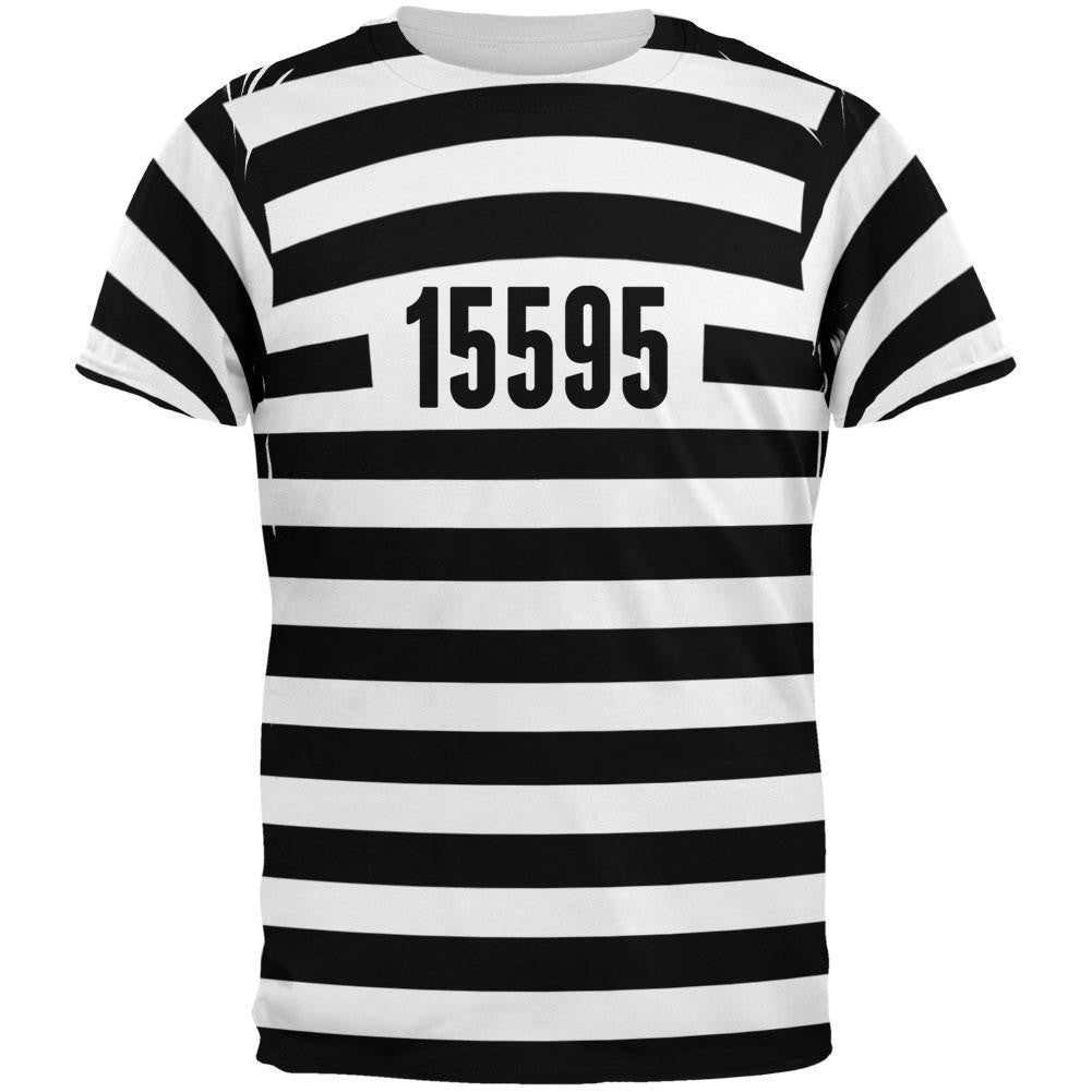 Halloween Prisoner Old Time Striped Costume All Over Adult T-Shirt Men's T-Shirts Old Glory 2XL Multi 