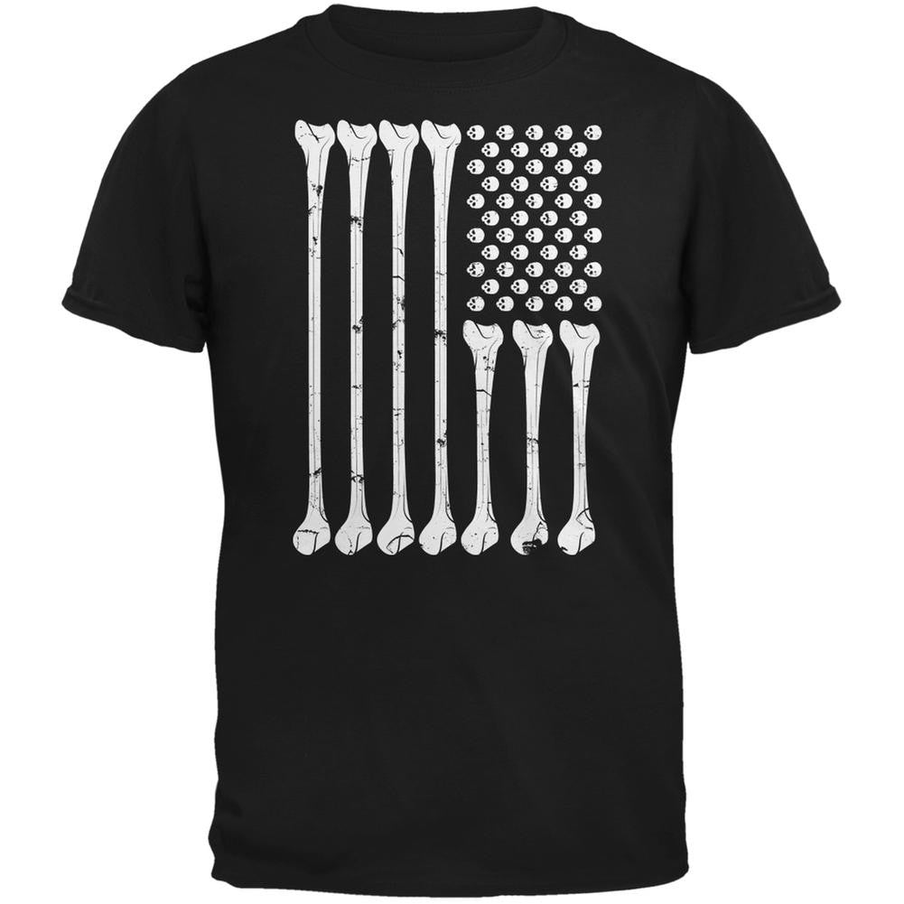 Halloween Skeleton Bones American Flag Black Adult T-Shirt Men's T-Shirts Old Glory 2XL Multi 