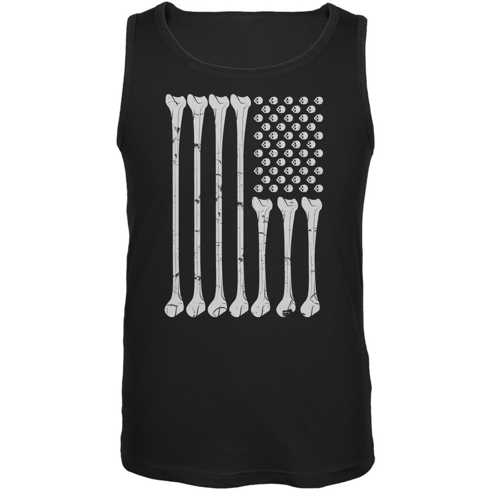 Halloween Skeleton Bones American Flag Black Adult Tank Top Men's Tank Tops Old Glory 2XL Black 