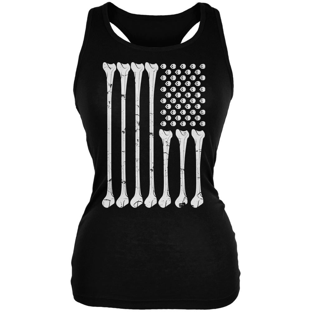 Halloween Skeleton Bones American Flag Black Juniors Soft Tank Top Juniors Tank Tops Old Glory 2XL Black 