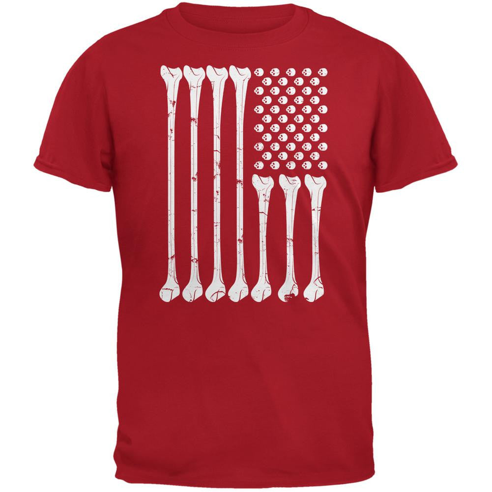 Halloween Skeleton Bones American Flag Red Adult T-Shirt Men's T-Shirts Old Glory 2XL Red 