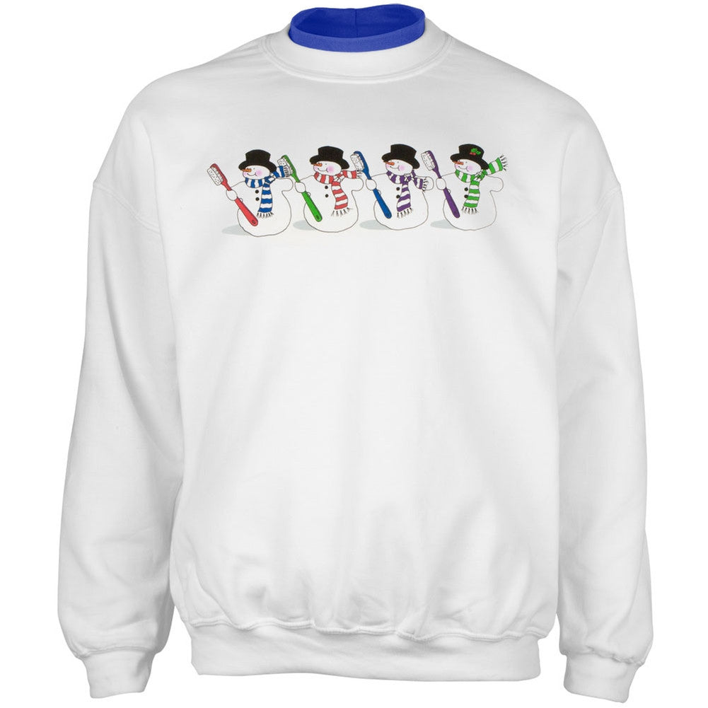 Dentist's Colorful Snowmen With Toothbrushes Adult 2Fer Crew Sweatshirt Men's Sweatshirts Old Glory 2XL White