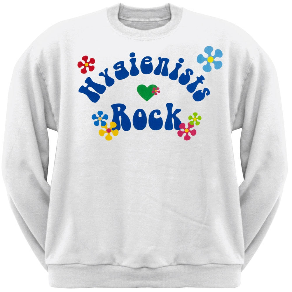 Hygienists Rock Hippie Style Logo Adult Sweatshirt Men's Sweatshirts Old Glory 2XL White