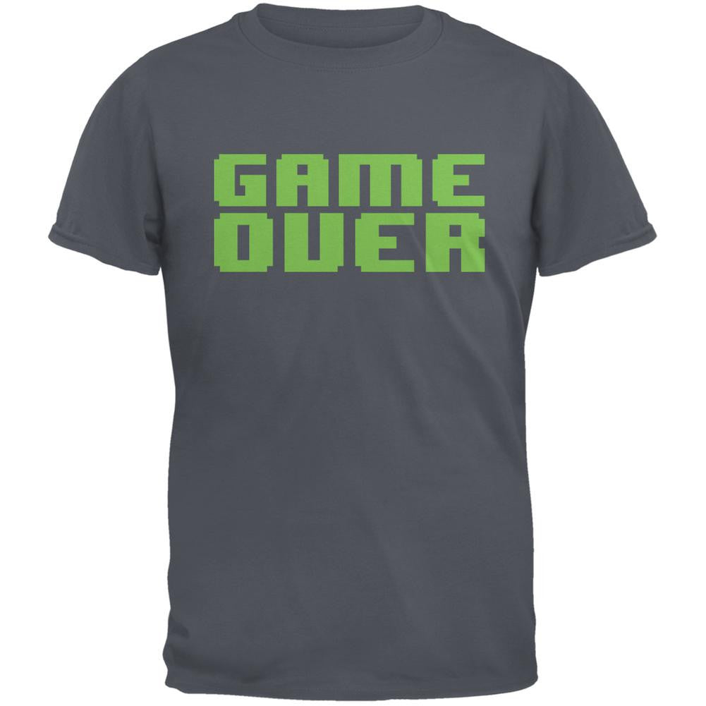 8 Bit Game Over Charcoal Grey Adult T-Shirt Men's T-Shirts Old Glory SM Grey 