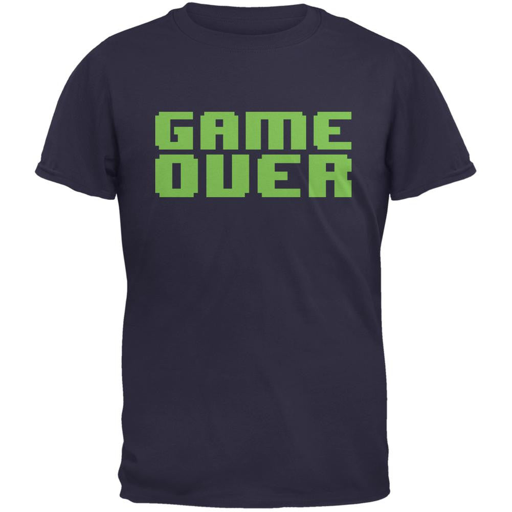 8 Bit Game Over Navy Adult T-Shirt Men's T-Shirts Old Glory SM Blue 