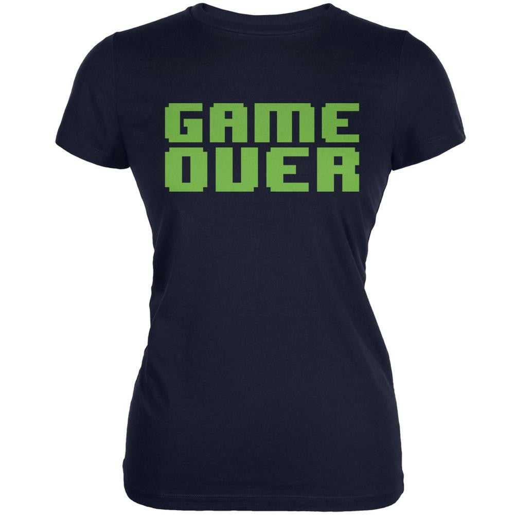 8 Bit Game Over Navy Juniors Soft T-Shirt Juniors T-Shirts Old Glory SM Blue 