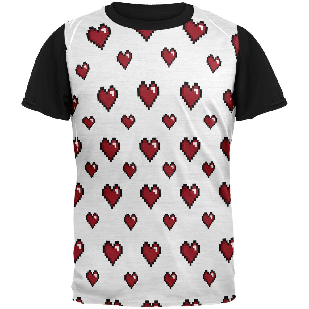 8 Bit Hearts Adult Black Back T-Shirt Men's T-Shirts Old Glory SM Multi 