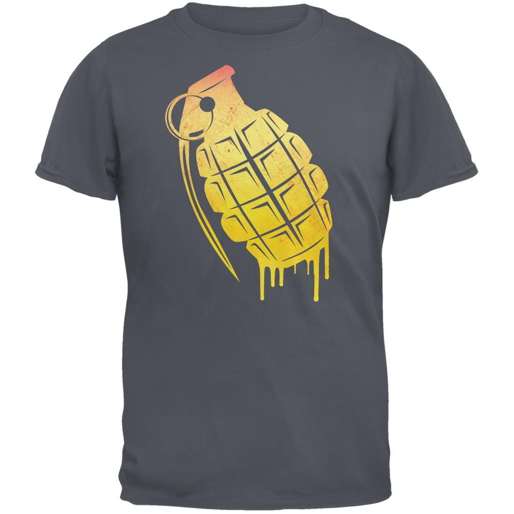 Dripping Grenade Charcoal Grey Adult T-Shirt Men's T-Shirts Old Glory 2XL Grey 