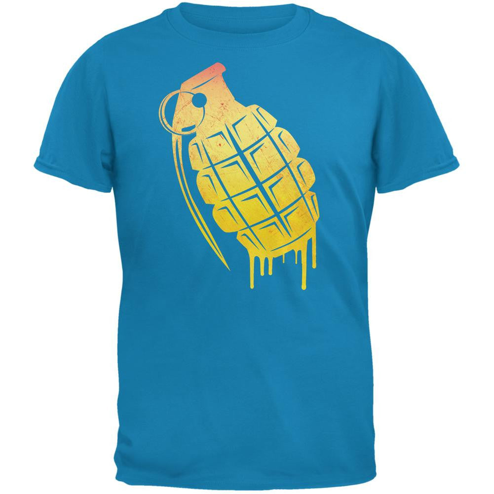 Dripping Grenade Sapphire Blue Adult T-Shirt Men's T-Shirts Old Glory 2XL Blue 