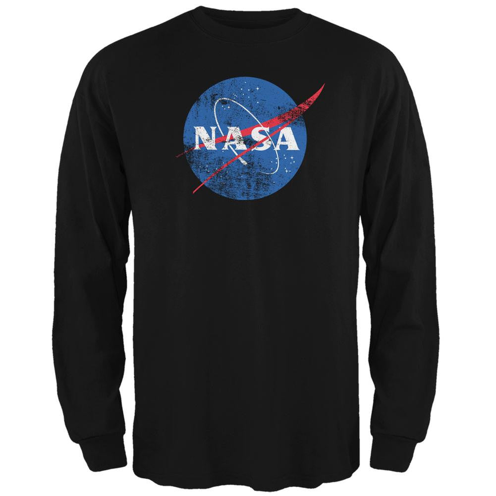 NASA Distressed Logo Black Adult Long Sleeve T-Shirt Men's Long Sleeves NASA 2XL Black 