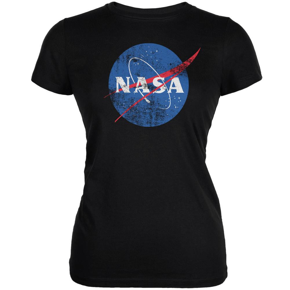 NASA Distressed Logo Black Juniors Soft T-Shirt Juniors T-Shirts NASA 2XL Black 