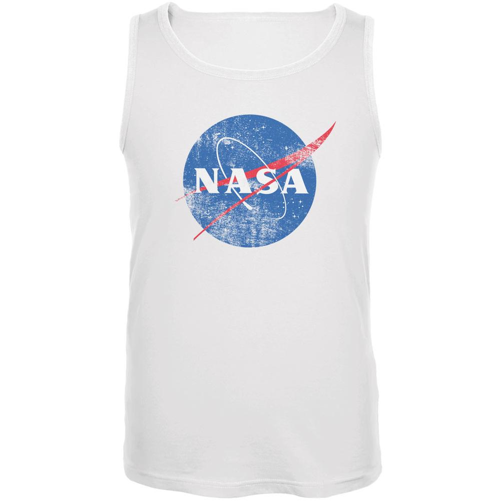 NASA Distressed Logo White Adult Tank Top Men's Tank Tops NASA 2XL White 