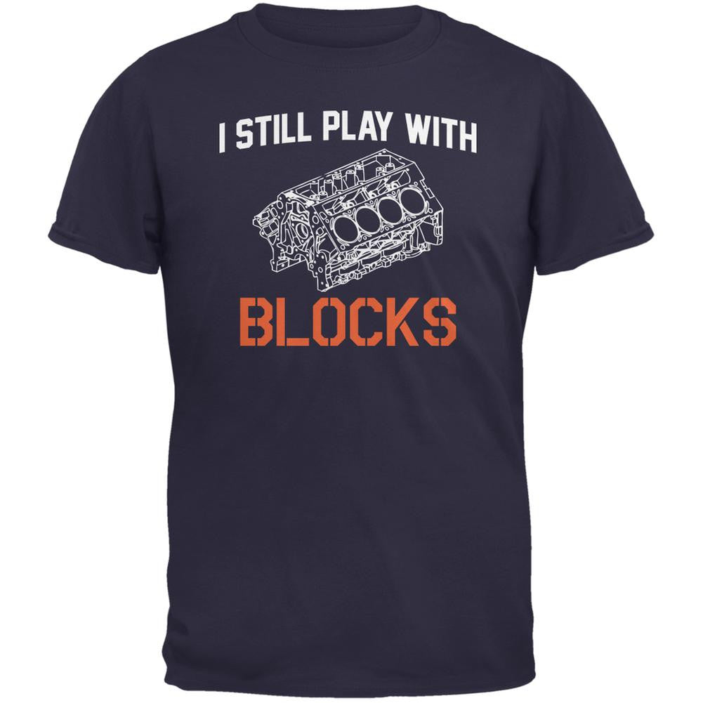 Auto Racing I Still Play With Blocks Navy Adult T-Shirt Men's T-Shirts Old Glory 2XL Blue 