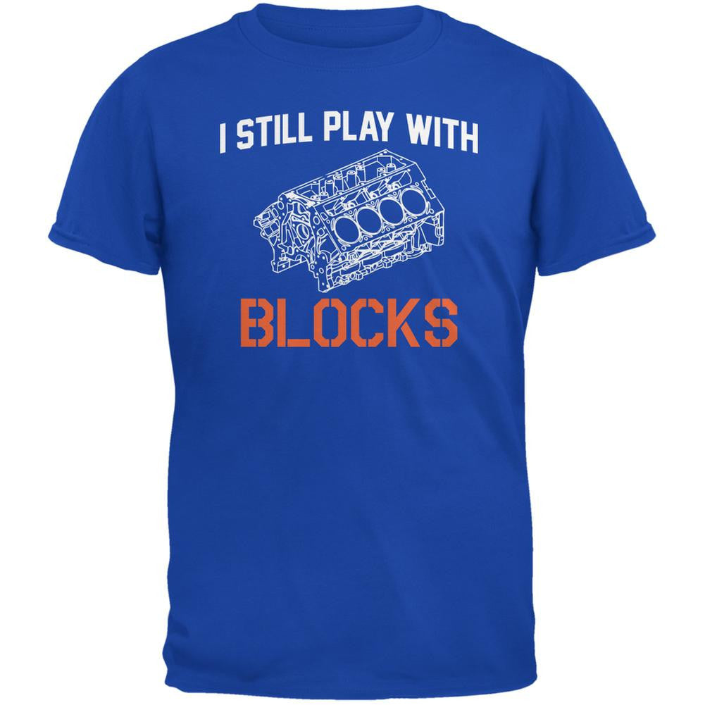 Auto Racing I Still Play With Blocks Royal Adult T-Shirt Men's T-Shirts Old Glory 2XL Blue 