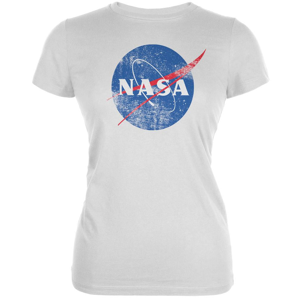 NASA Distressed Logo White Juniors Soft T-Shirt Juniors T-Shirts NASA 2XL White 