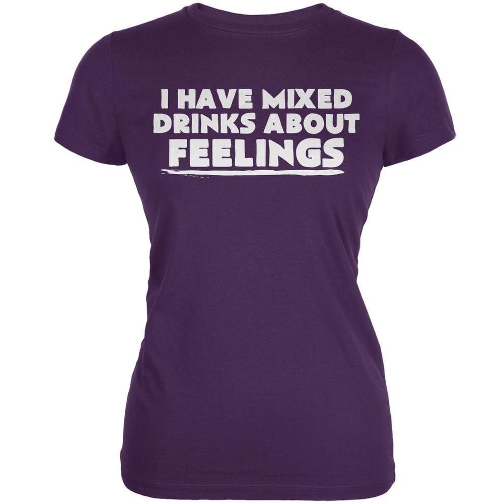 I Have Mixed Drinks About Feelings Purple Juniors Soft T-Shirt Juniors T-Shirts Old Glory SM Purple 