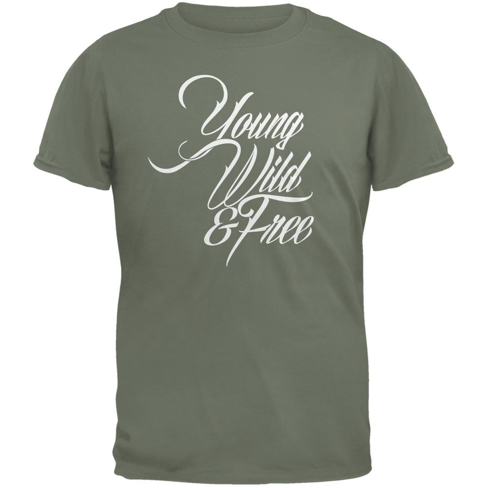 Young Wild & Free Military Green Adult T-Shirt Men's T-Shirts Old Glory 2XL Green 