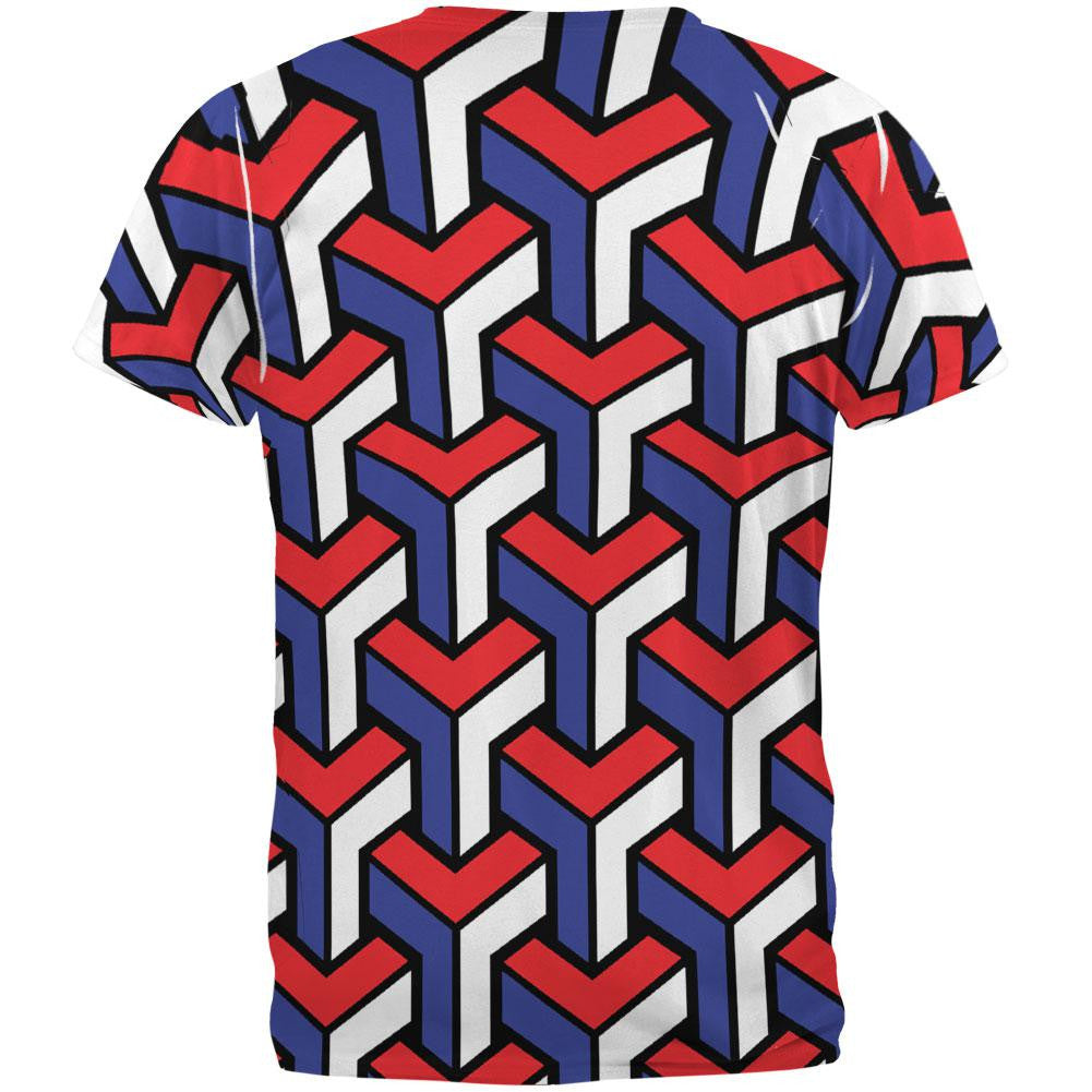 3d Red White & Blue Blocks All Over Adult T-Shirt Men's T-Shirts Old Glory   