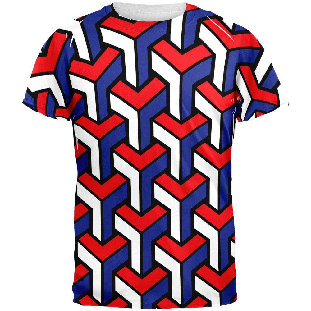 3d Red White & Blue Blocks All Over Adult T-Shirt Men's T-Shirts Old Glory 2XL White 