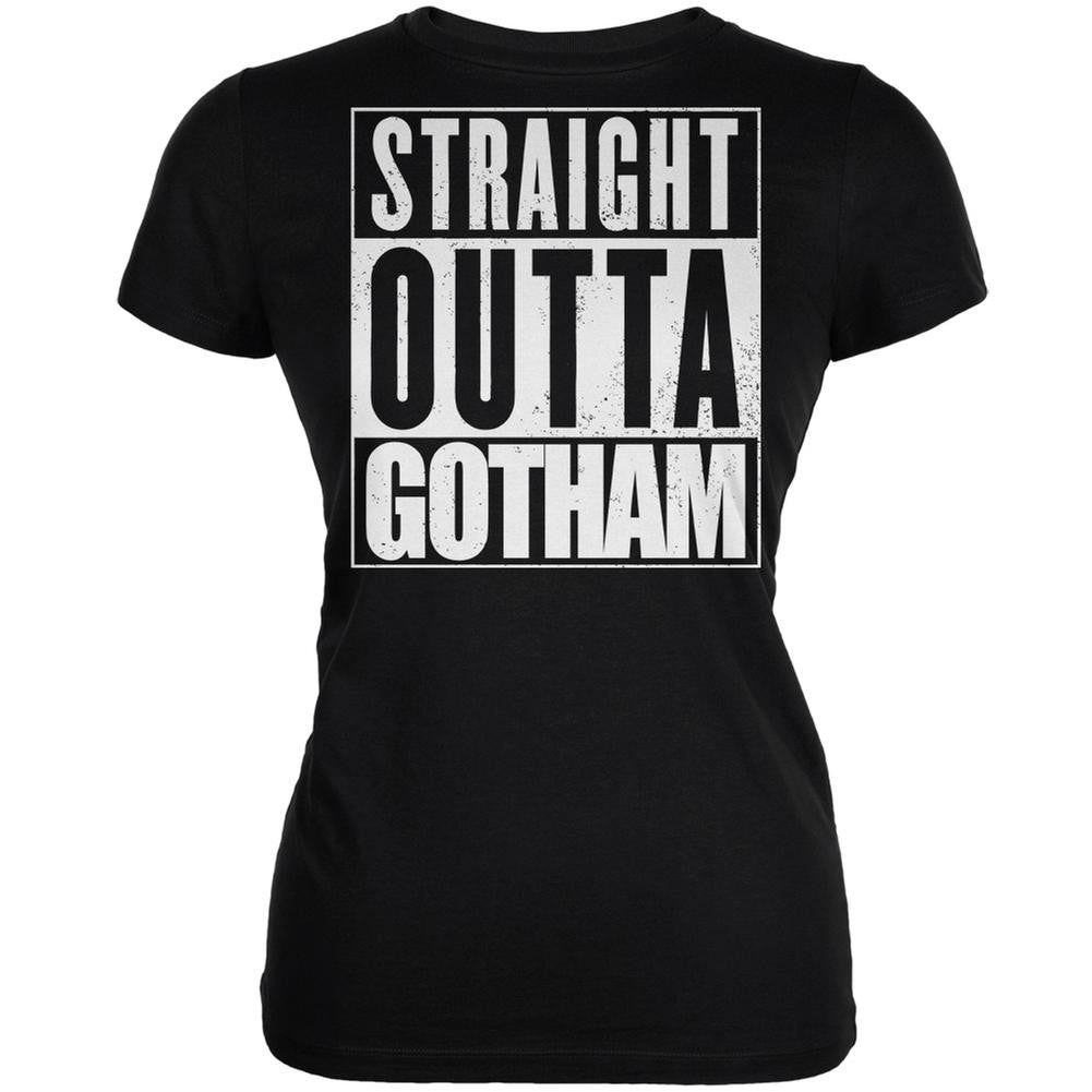 Straight Outta Gotham Black Juniors Soft T-Shirt Juniors T-Shirts Old Glory 2XL Black 