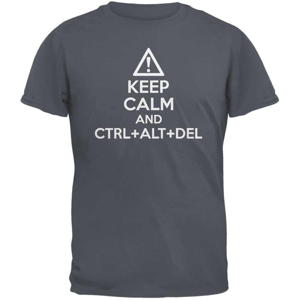 Keep Calm and Ctrl Alt Del Charcoal Grey Adult T-Shirt Men's T-Shirts Old Glory 2XL Grey 