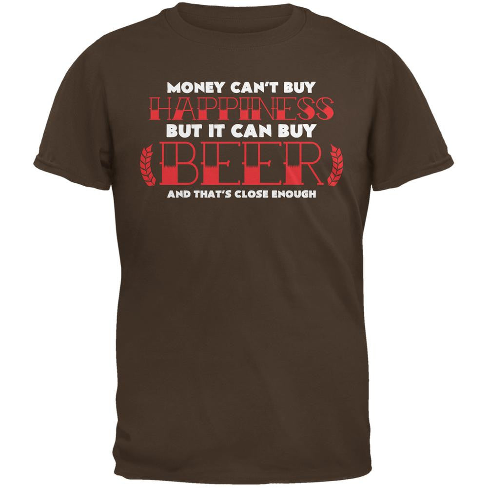 Money Can't Buy Happiness But It Buys Beer Brown Adult T-Shirt Men's T-Shirts Old Glory SM Brown 