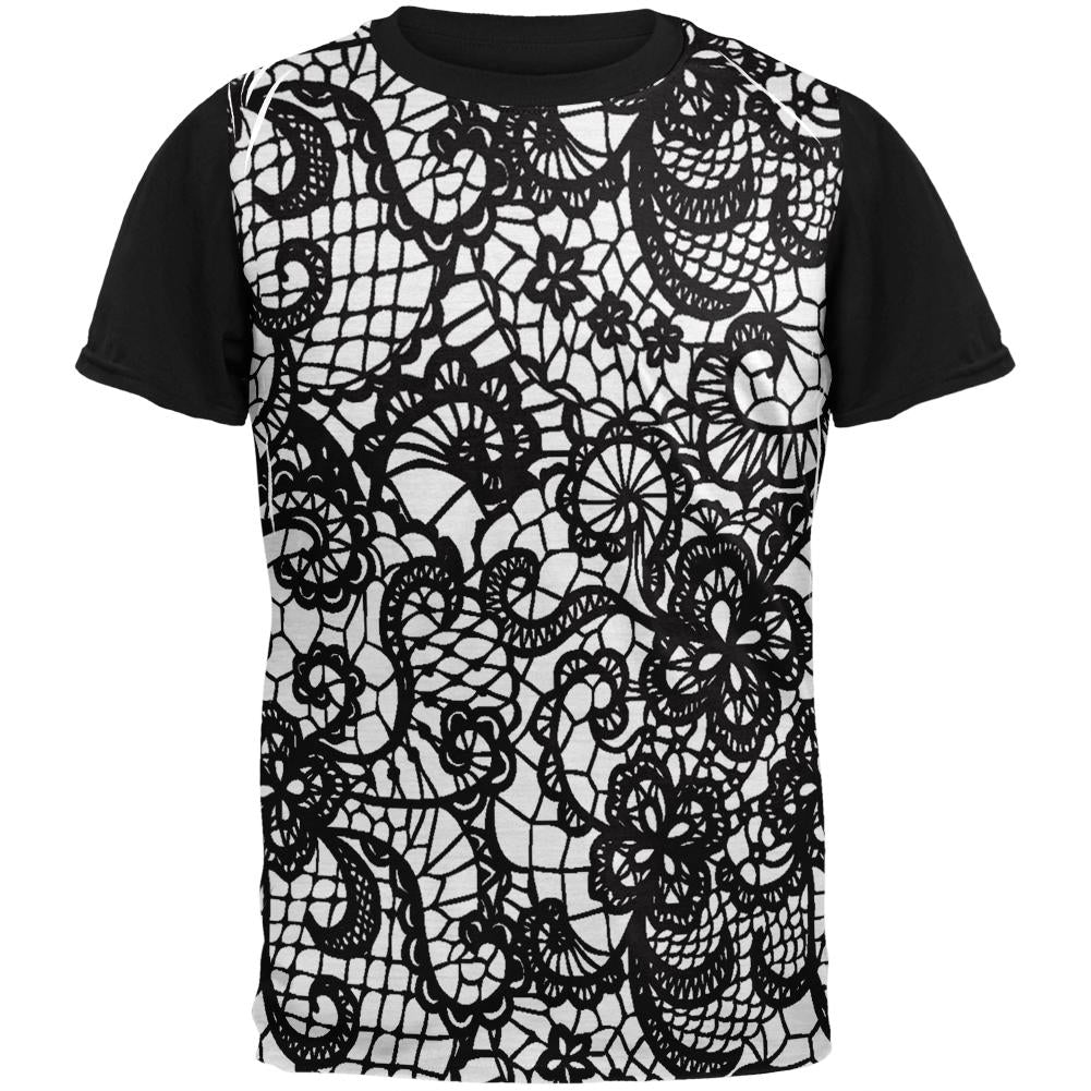 Black And White Lace Adult Black Back T-Shirt Men's T-Shirts Old Glory SM White 