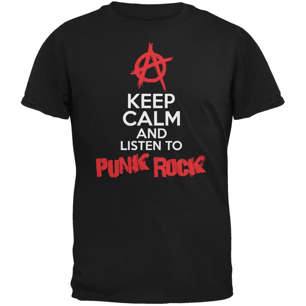 Keep Calm And Listen To Punk Rock Black Adult T-Shirt Men's T-Shirts Old Glory 2XL Black 