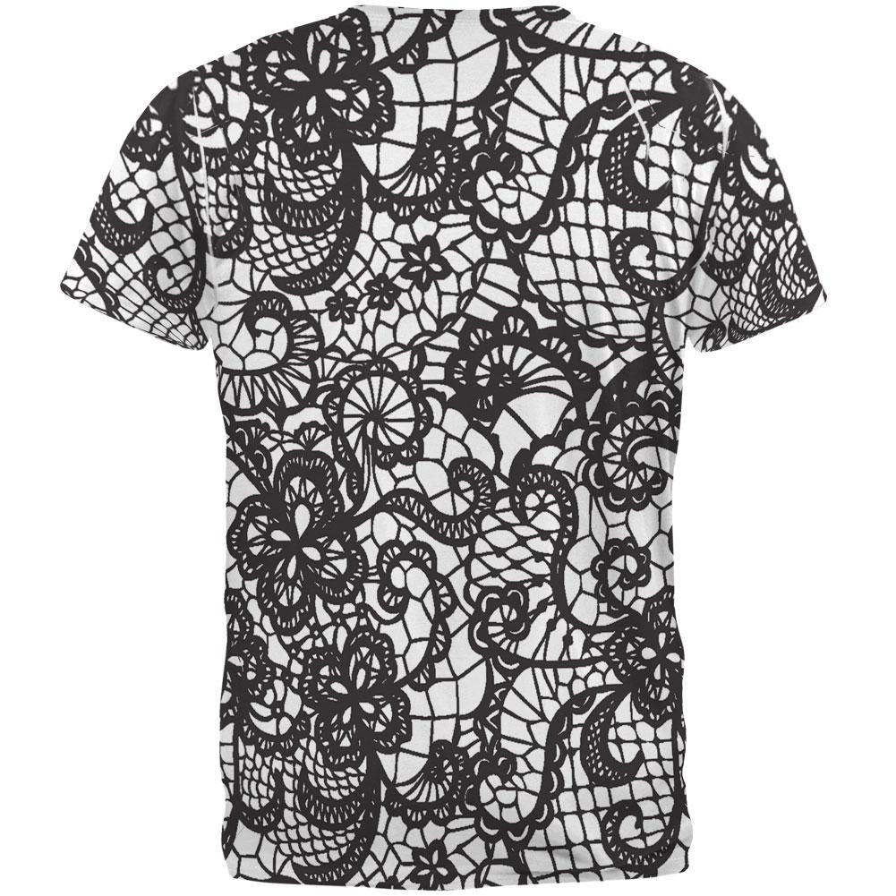 Black And White Lace All Over Adult T-Shirt Men's T-Shirts Old Glory   