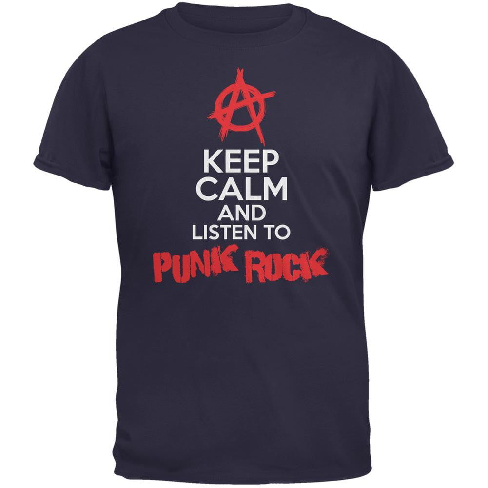 Keep Calm And Listen To Punk Rock Navy Adult T-Shirt Men's T-Shirts Old Glory 2XL Blue 