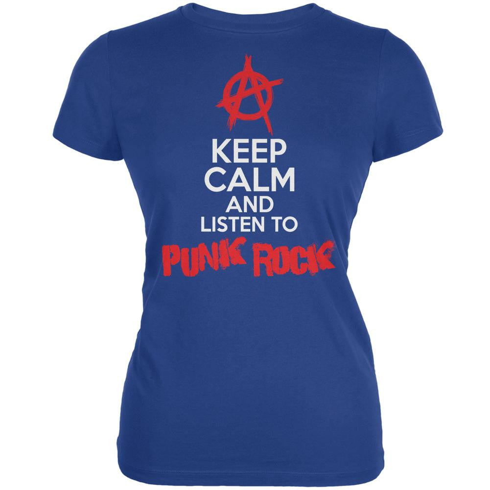 Keep Calm And Listen To Punk Rock Royal Juniors Soft T-Shirt Juniors T-Shirts Old Glory 2XL Blue 