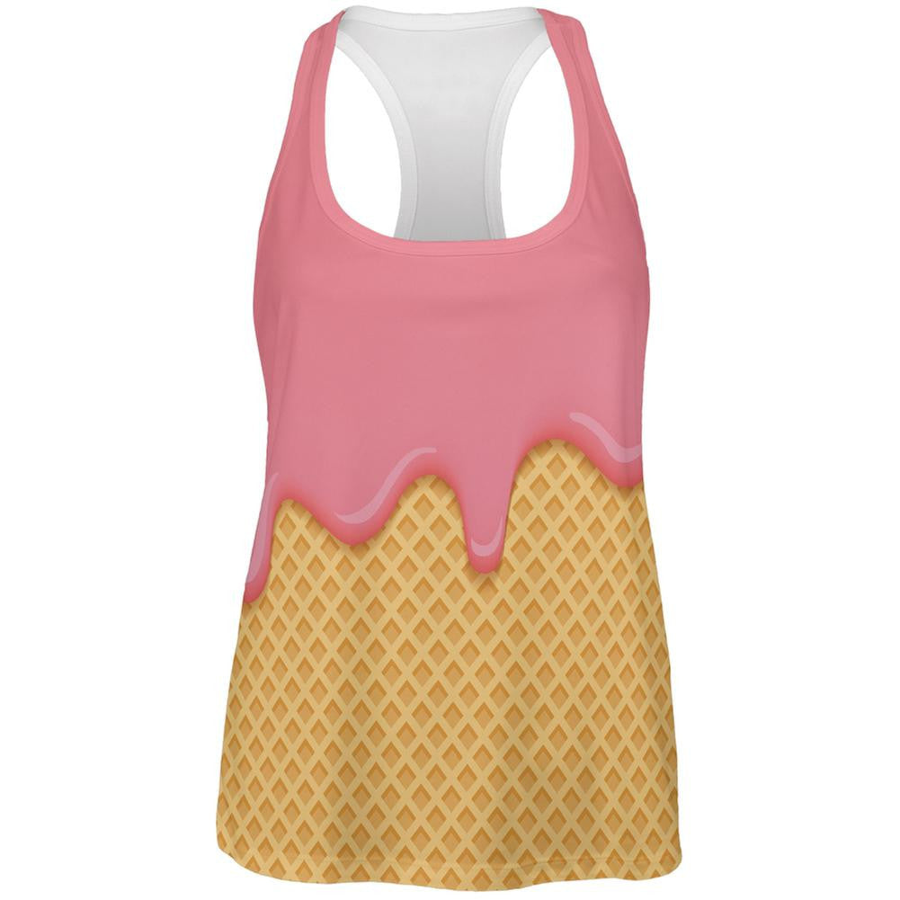 Pink Melting Ice Cream Cone All Over Womens Racerback Tank Top Women's Tank Tops Old Glory 2XL White 