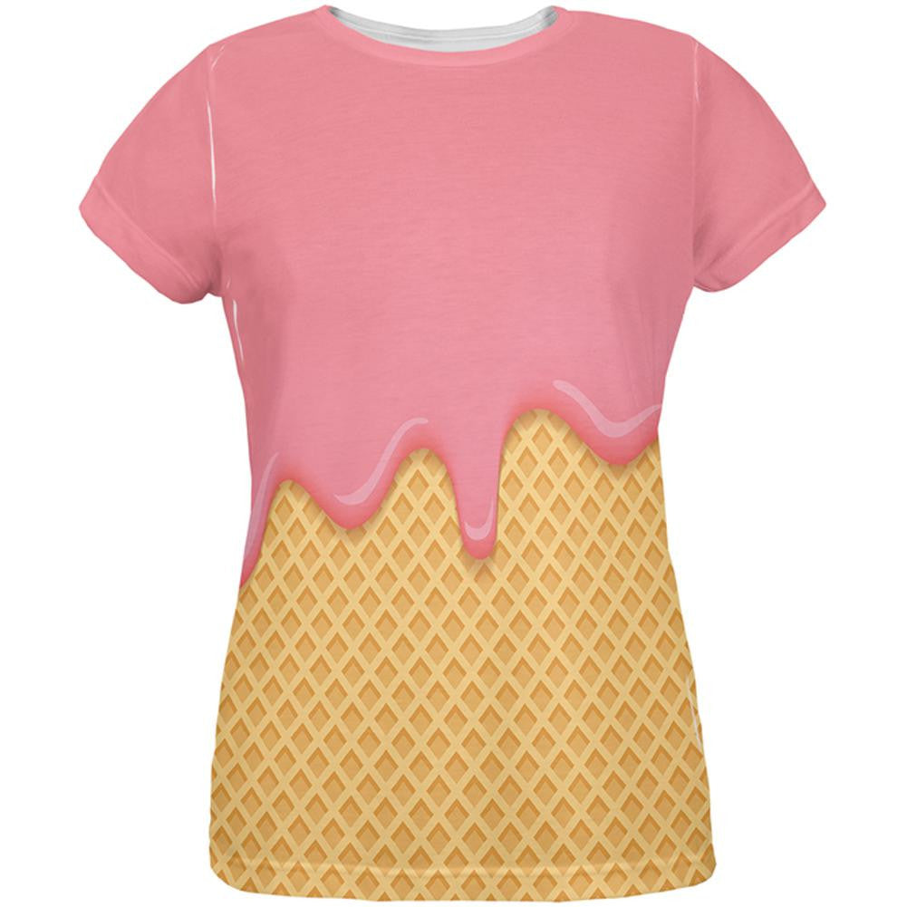 Pink Melting Ice Cream Cone All Over Womens T-Shirt Women's T-Shirts Old Glory 2XL White 