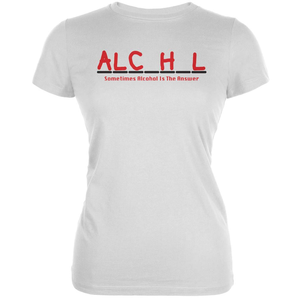 Sometimes Alcohol Is The Answer White Juniors Soft T-Shirt Juniors T-Shirts Old Glory 2XL White 