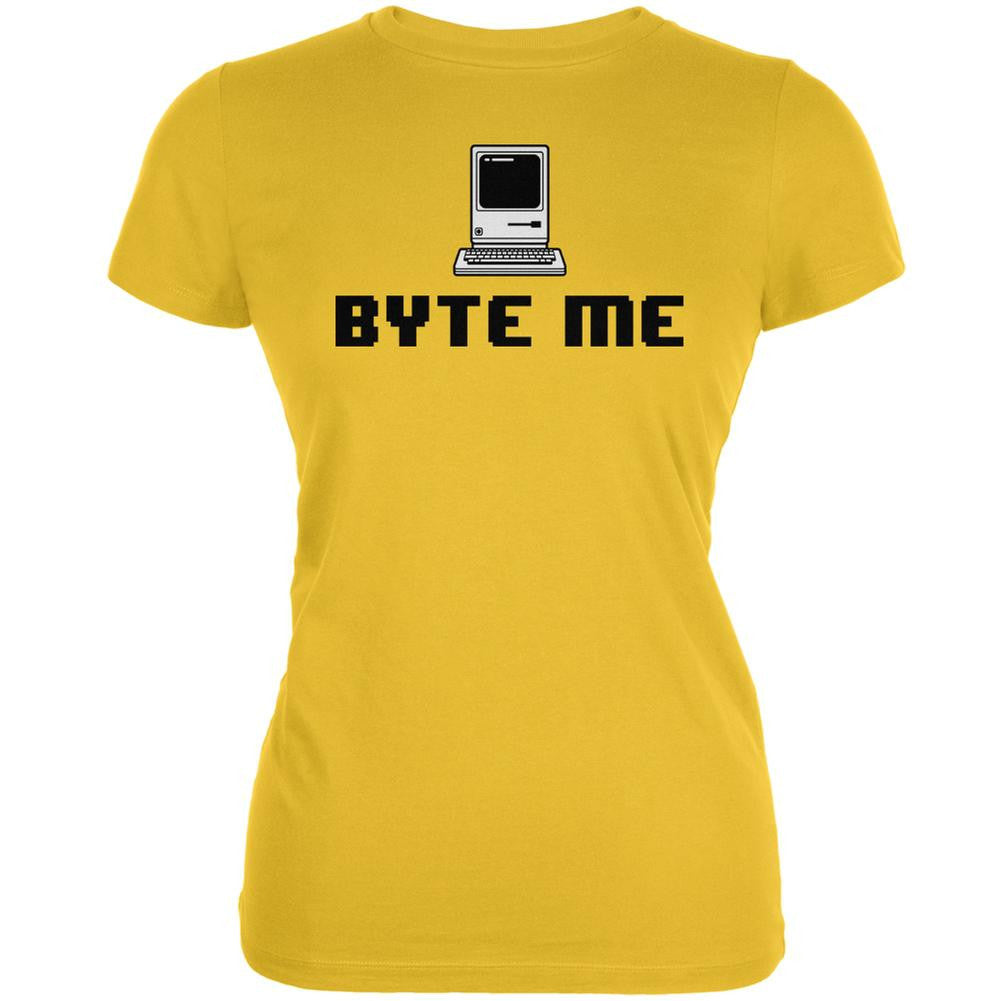 Byte Me Bright Yellow Juniors Soft T-Shirt Juniors T-Shirts Old Glory 2XL Yellow 