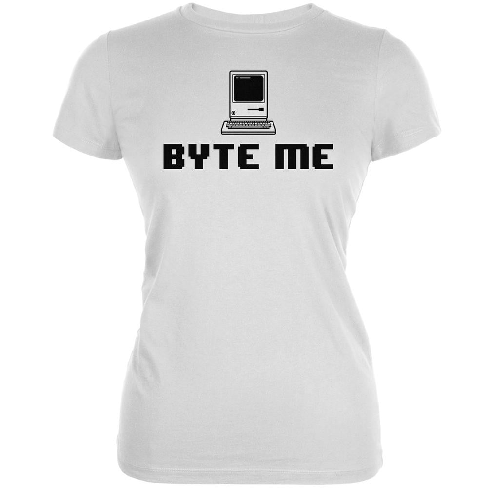 Byte Me White Juniors Soft T-Shirt Juniors T-Shirts Old Glory 2XL White 