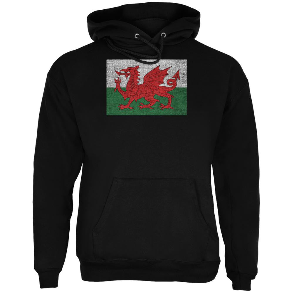 Welsh Flag Distressed Black Adult Hoodie Men's Hoodies Old Glory 2XL Black 