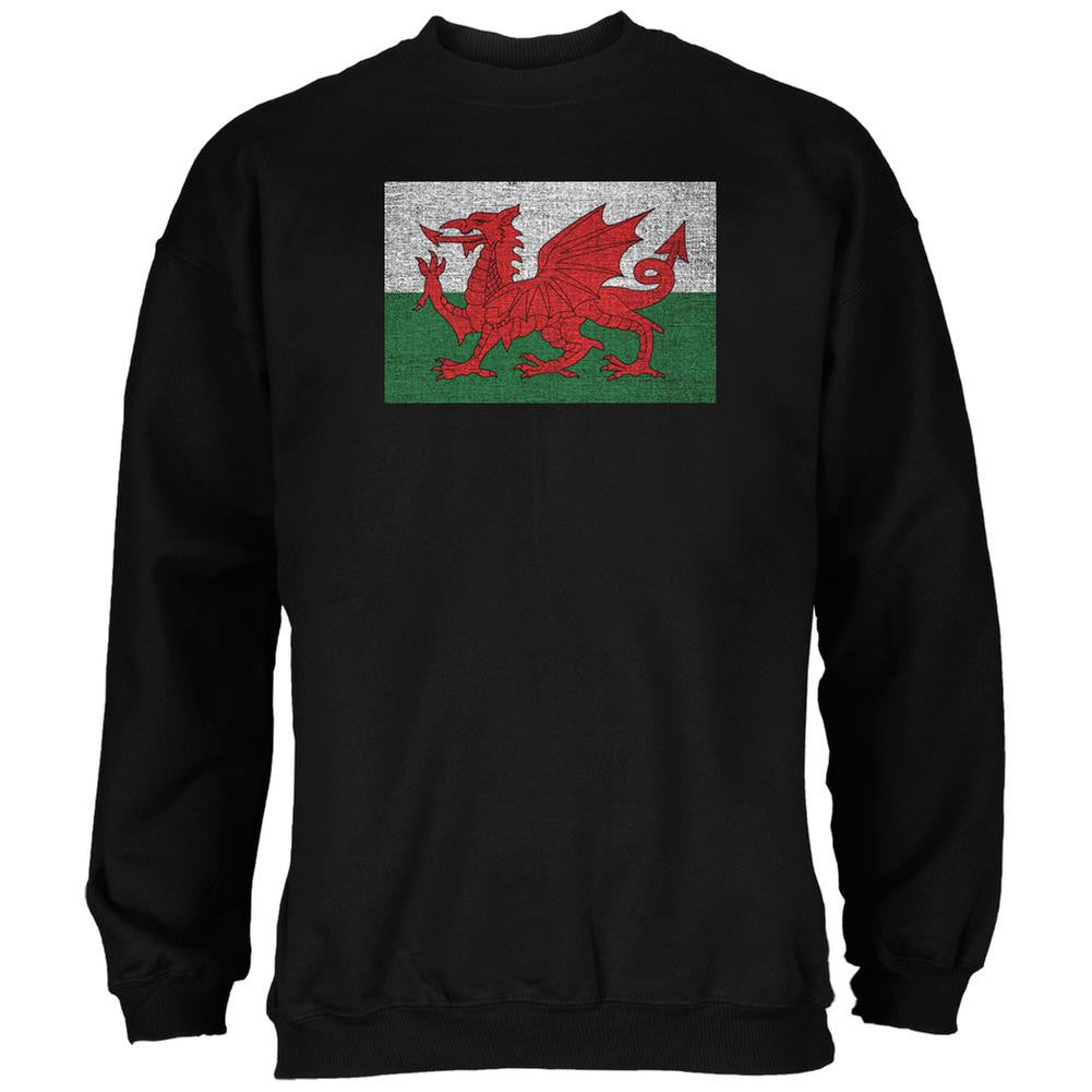 Welsh Flag Distressed Black Adult Sweatshirt Men's Sweatshirts Old Glory 2XL Black 