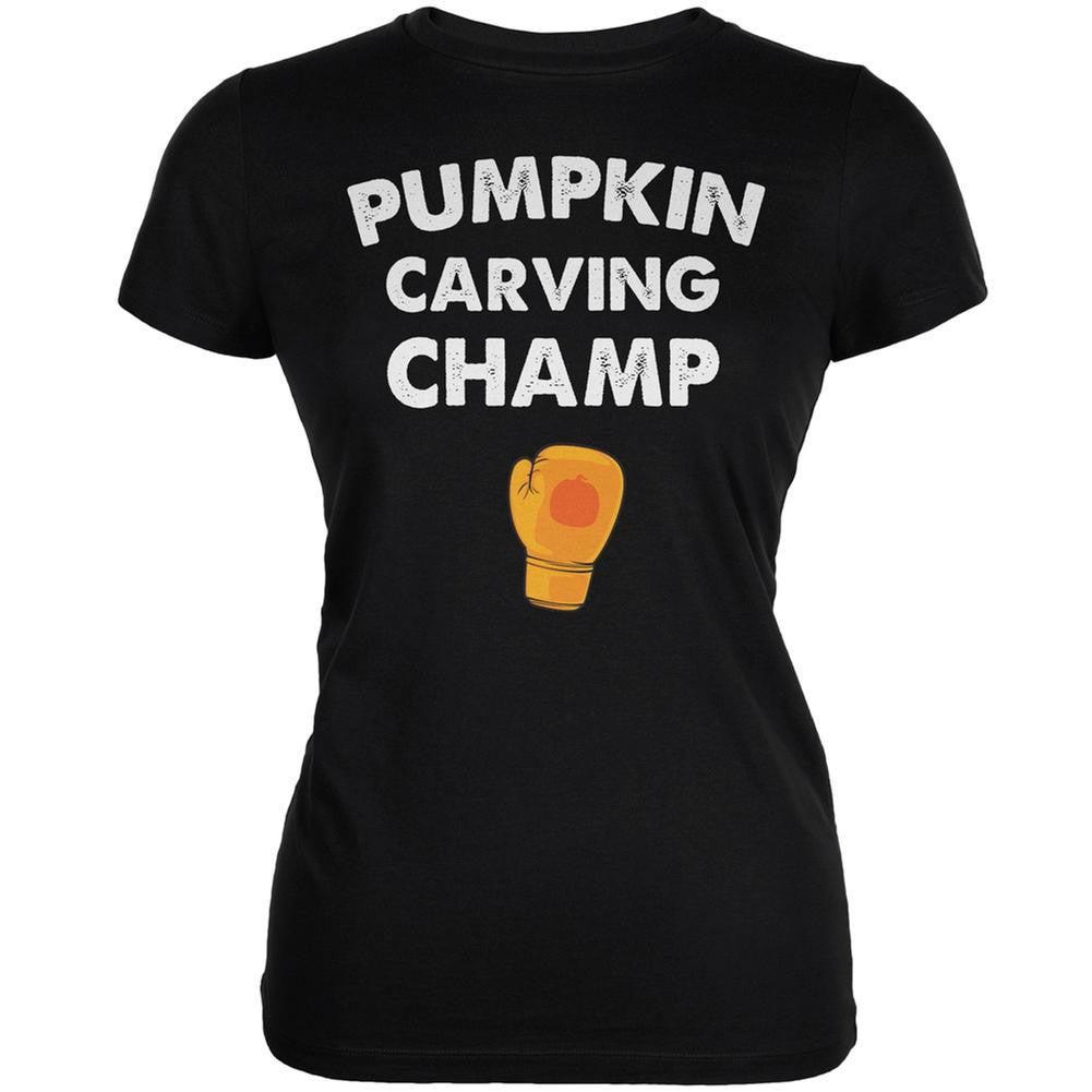 Halloween Pumpkin Carving Champ Black Juniors Soft T-Shirt Juniors T-Shirts Old Glory 2XL Black 