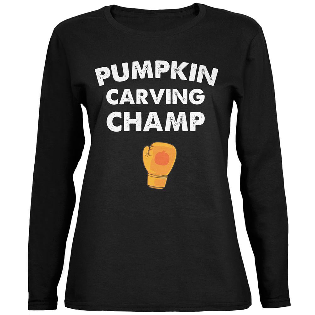 Halloween Pumpkin Carving Champ Black Womens Long Sleeve T-Shirt Women's Long Sleeves Old Glory 2XL Black 