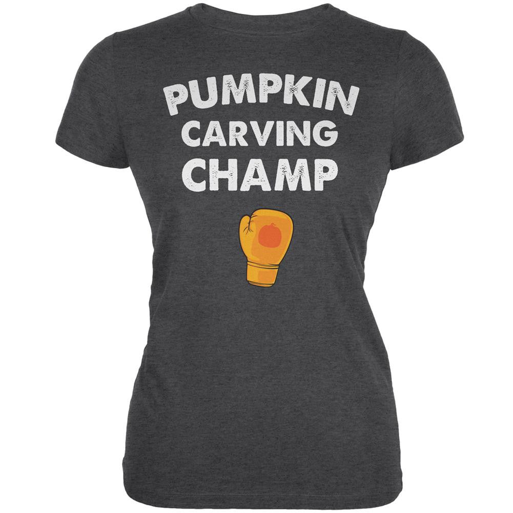 Halloween Pumpkin Carving Champ Dark Heather Juniors Soft T-Shirt Juniors T-Shirts Old Glory 2XL Grey 