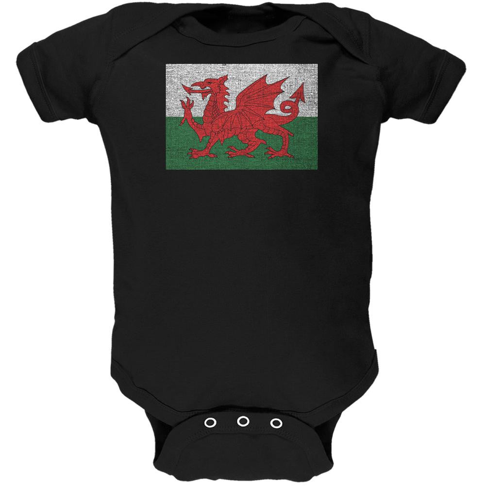 Welsh Flag Distressed Black Soft Baby One Piece Baby One Piece Old Glory 0-3M Black 