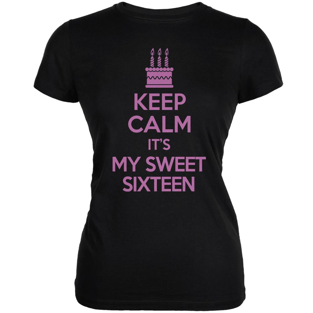 Keep Calm Sweet 16 Black Juniors Soft T-Shirt Juniors T-Shirts Old Glory 2XL Black 