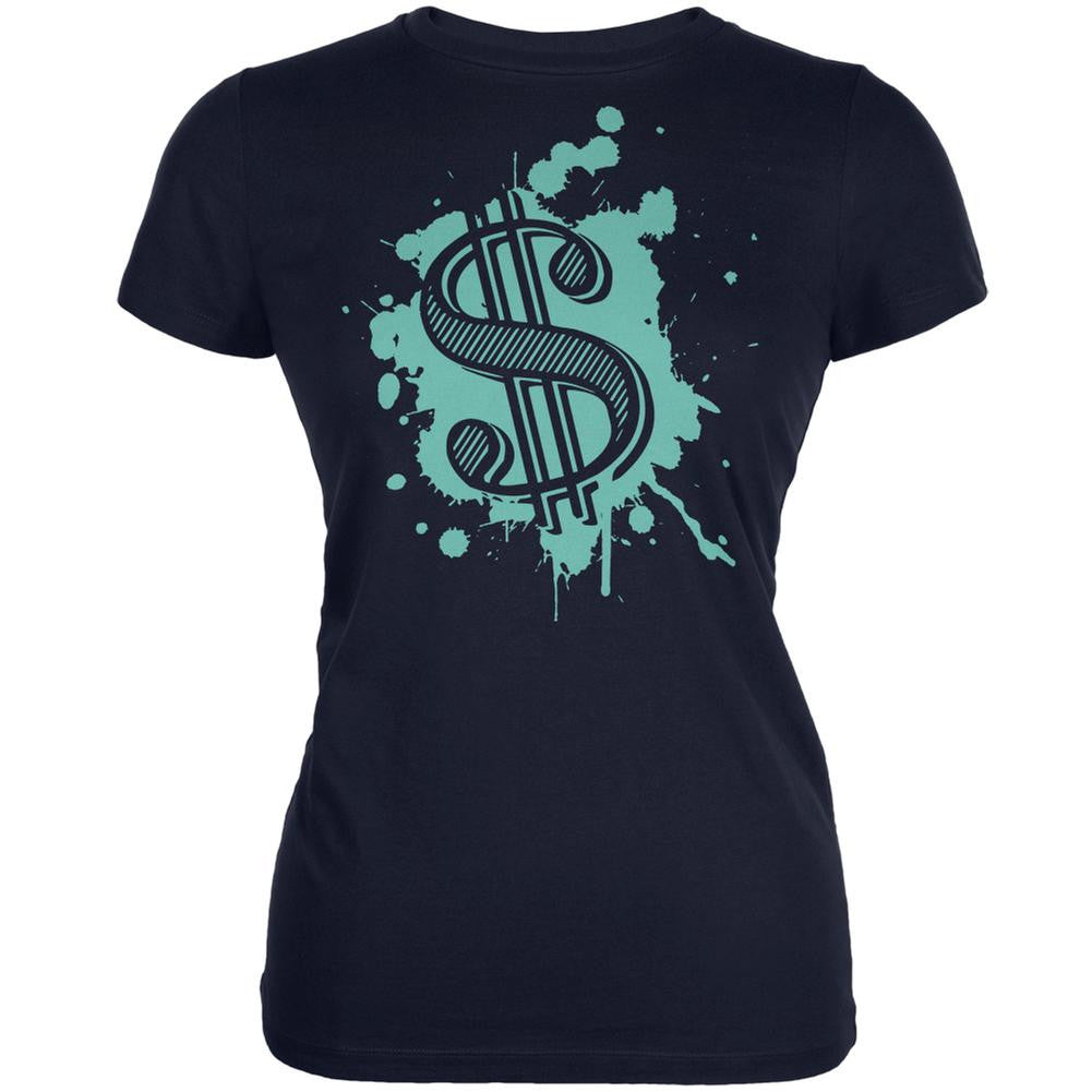 Splatter Dollar Sign Navy Juniors Soft T-Shirt Juniors T-Shirts Old Glory 2XL Blue 