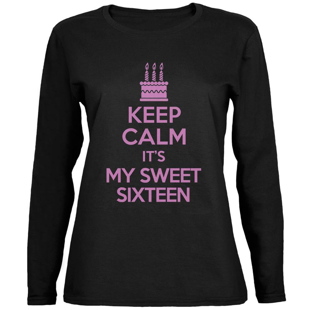 Keep Calm Sweet 16 Black Womens Long Sleeve T-Shirt Women's Long Sleeves Old Glory 2XL Black 